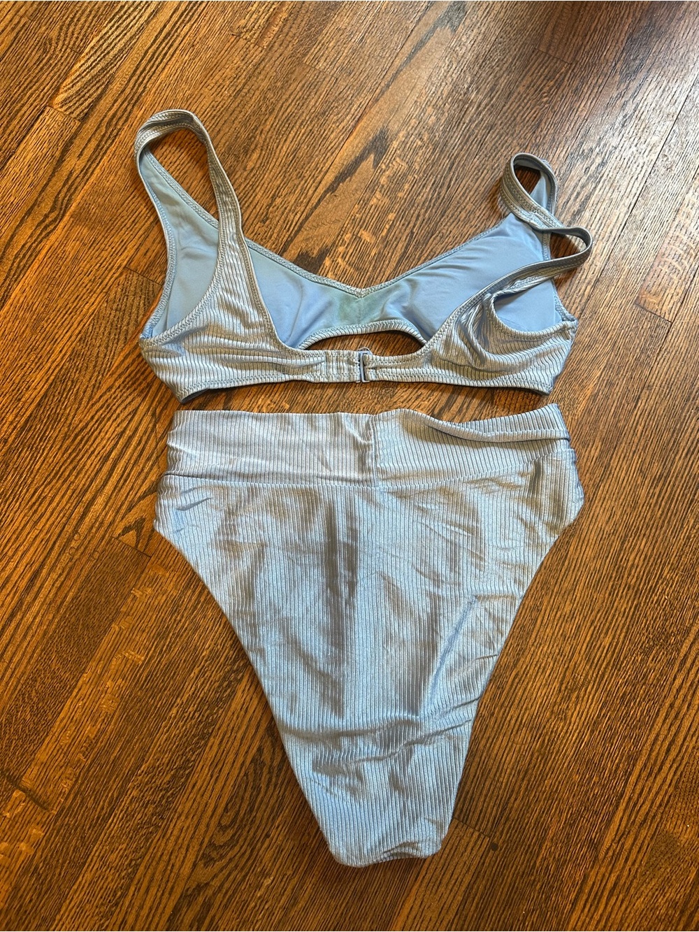 Aerie Blue Ribbed Shimmer Swimsuit high cut cheeky SET - Picture 4 of 4